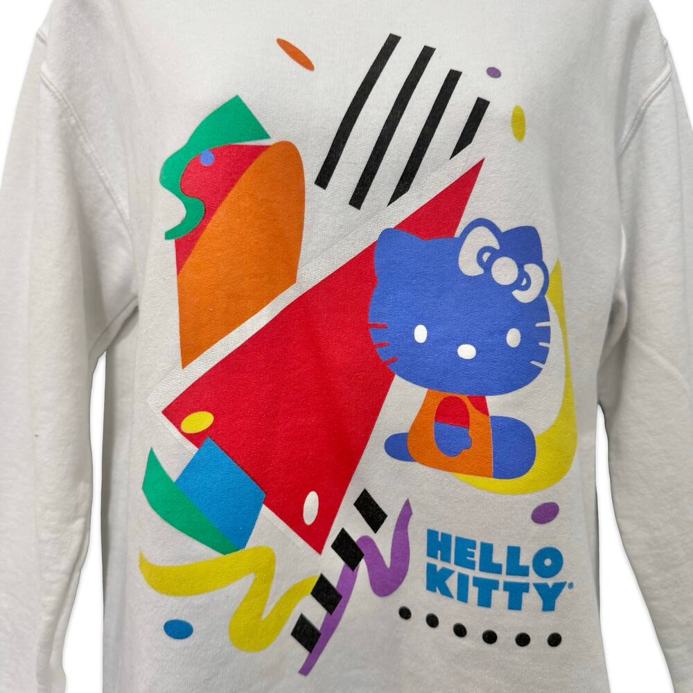 Hello Kitty Sanrio 90s Theme Geometric White Crew Neck Sweatshirt sz S Oversize - Picture 7 of 10